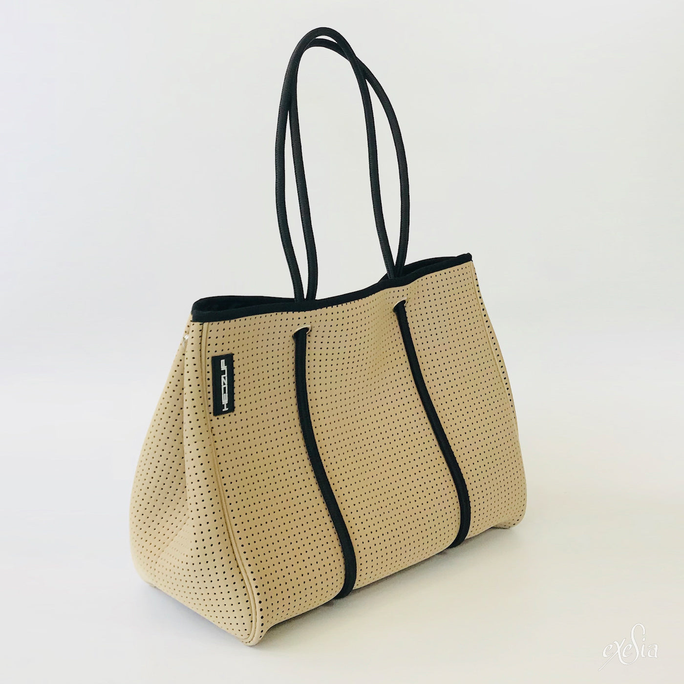 Large Beige Neoprene Tote Bag