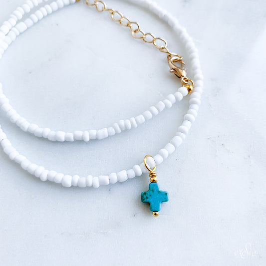 Summer Seed Bead Cross Choker