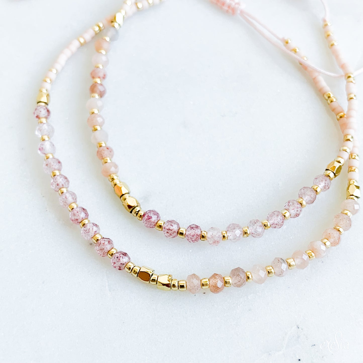 Rose Quarts + Amethyst String Bracelets