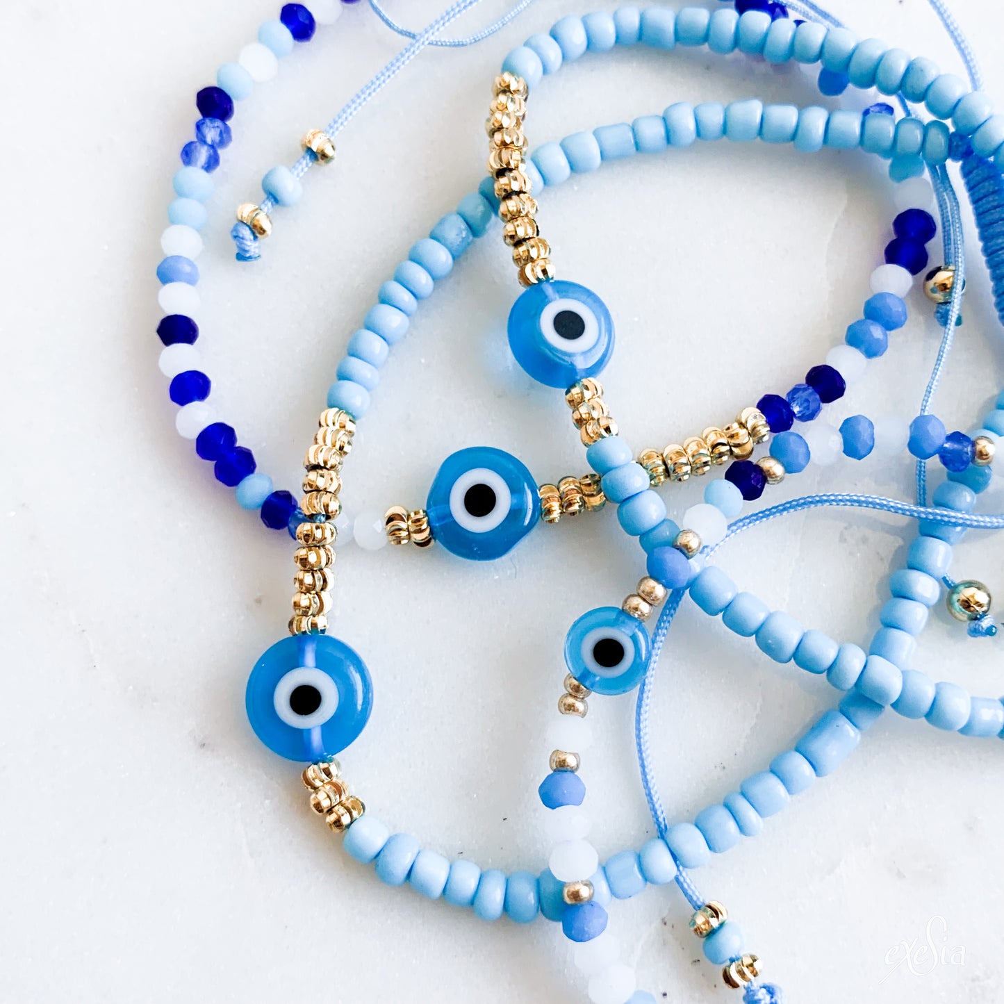 Golden Seed Bead Mati Bracelet in Blue