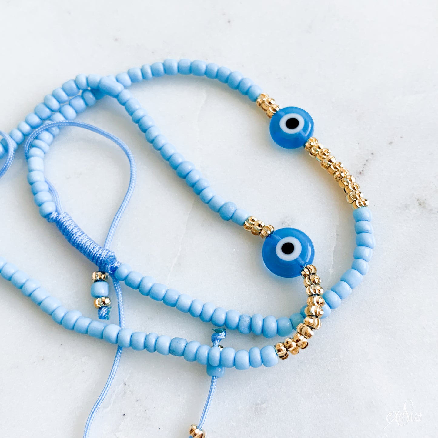 Golden Seed Bead Mati Bracelet in Blue
