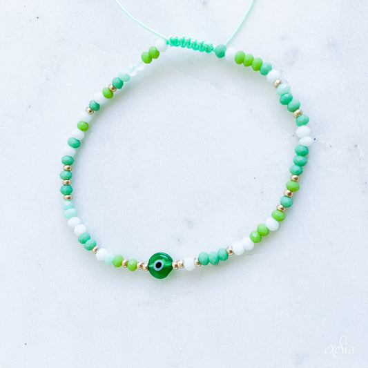 Speckled Seed Bead Mati Bracelet in Green