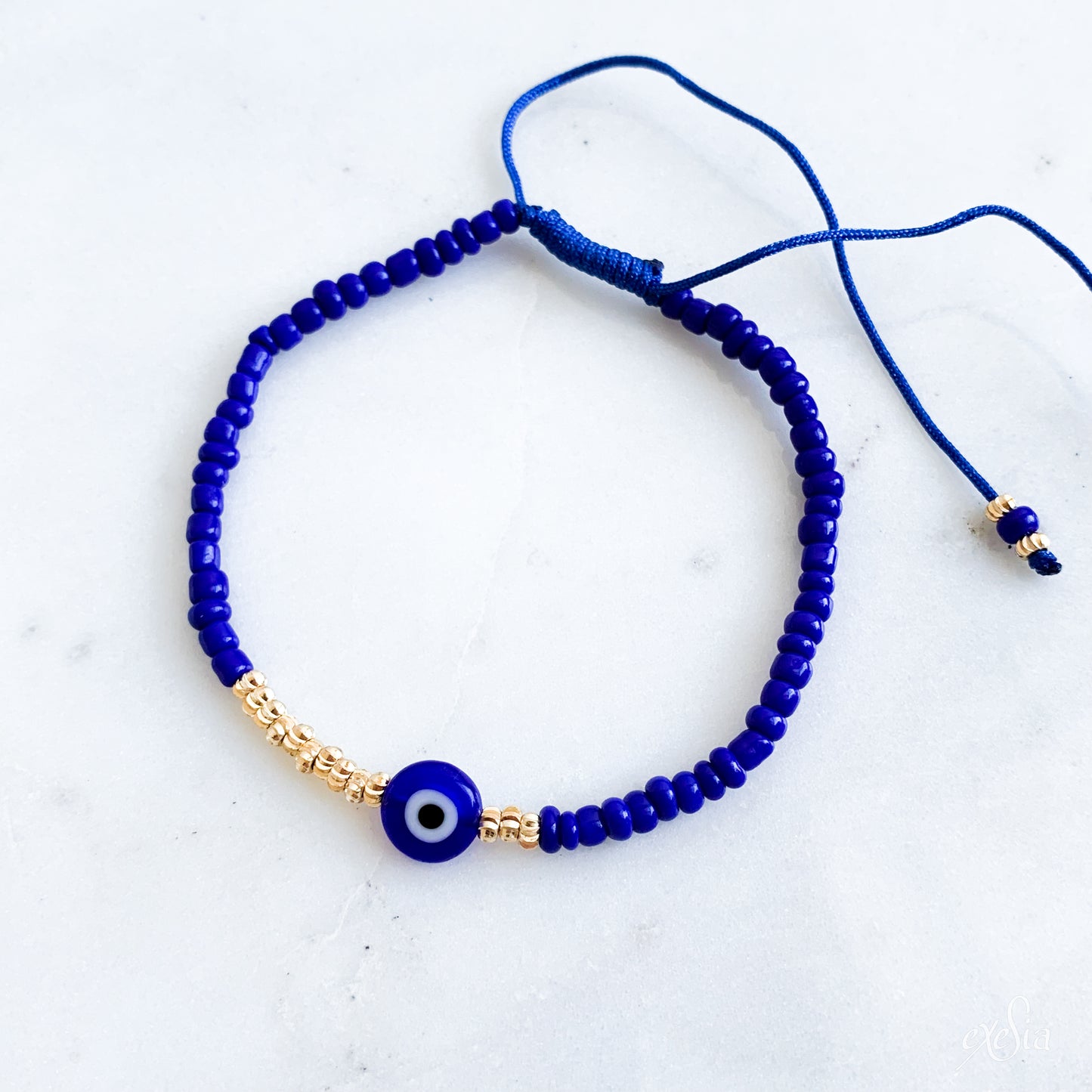Golden Seed Bead Mati Bracelet in Navy