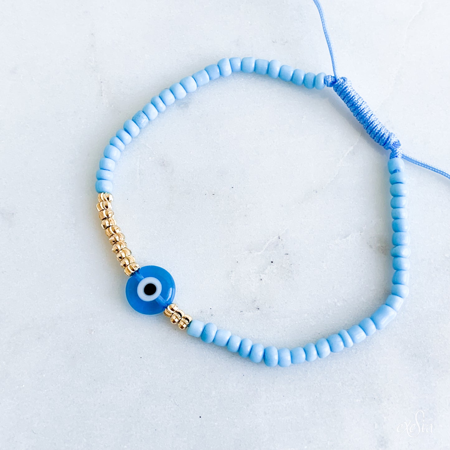 Golden Seed Bead Mati Bracelet in Blue