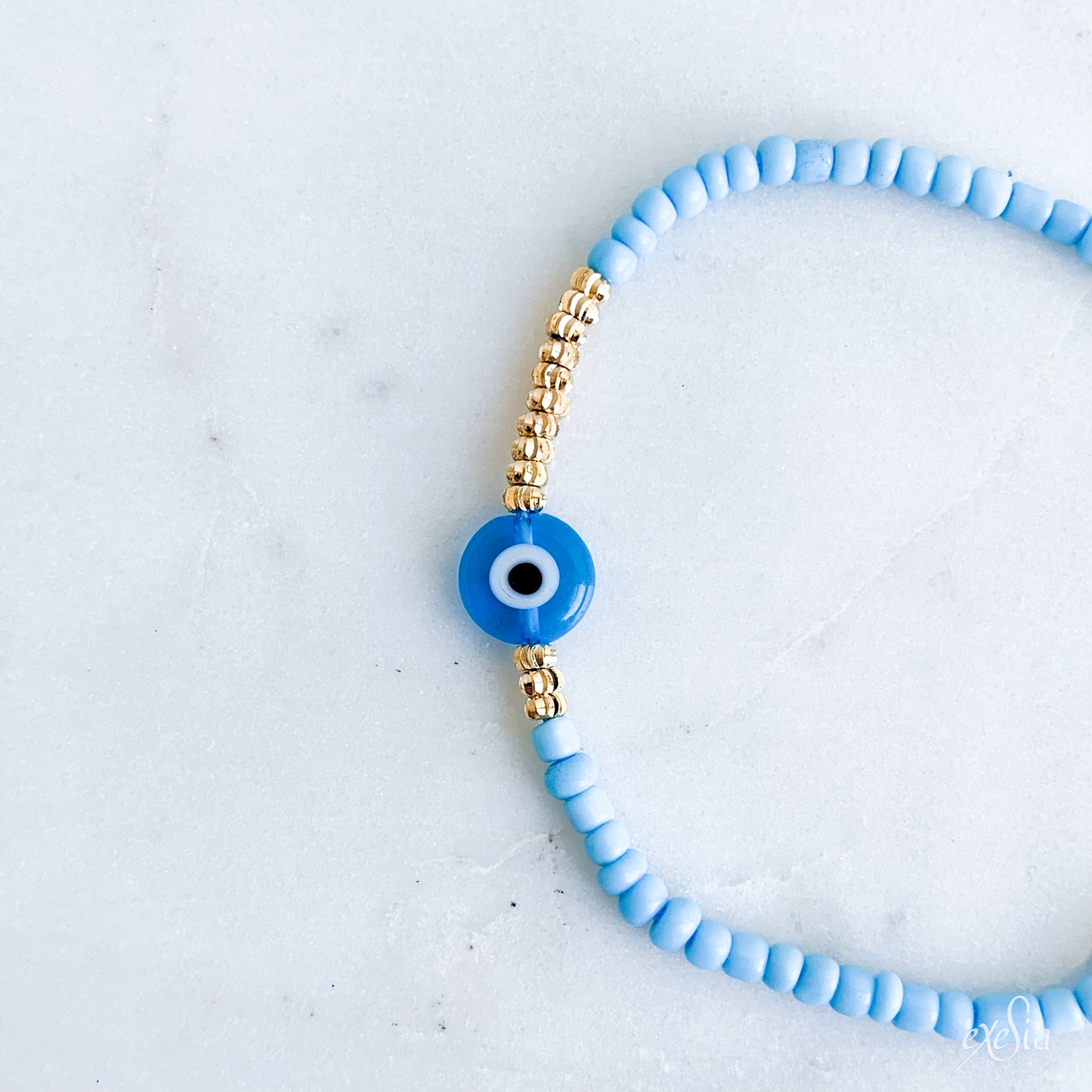 Golden Seed Bead Mati Bracelet in Blue
