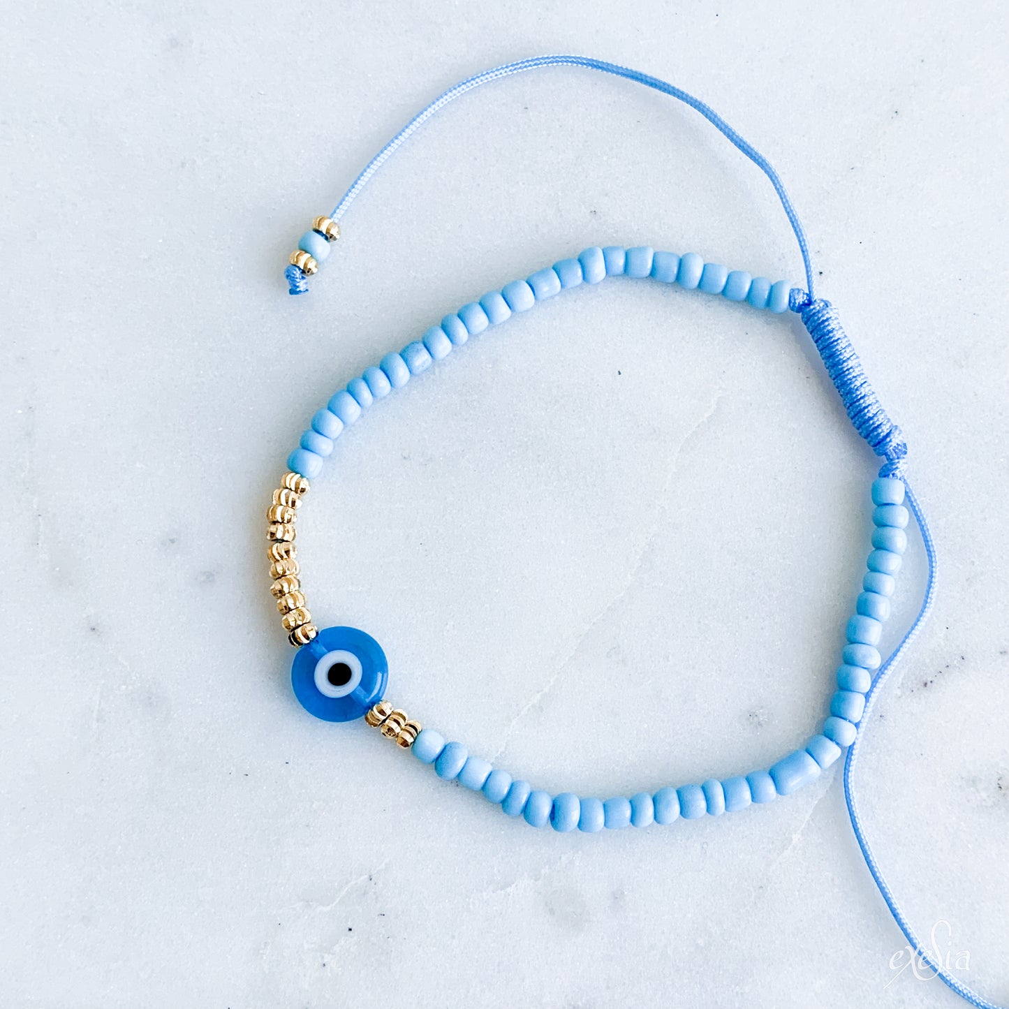 Golden Seed Bead Mati Bracelet in Blue