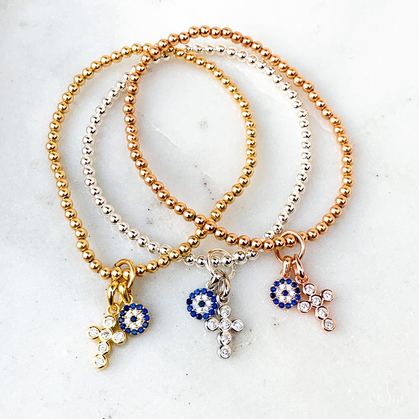 CZ Cross & Mati Charm 3mm Bracelet