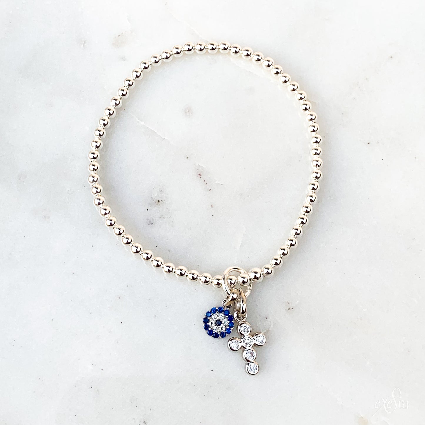 CZ Cross & Mati Charm 3mm Bracelet