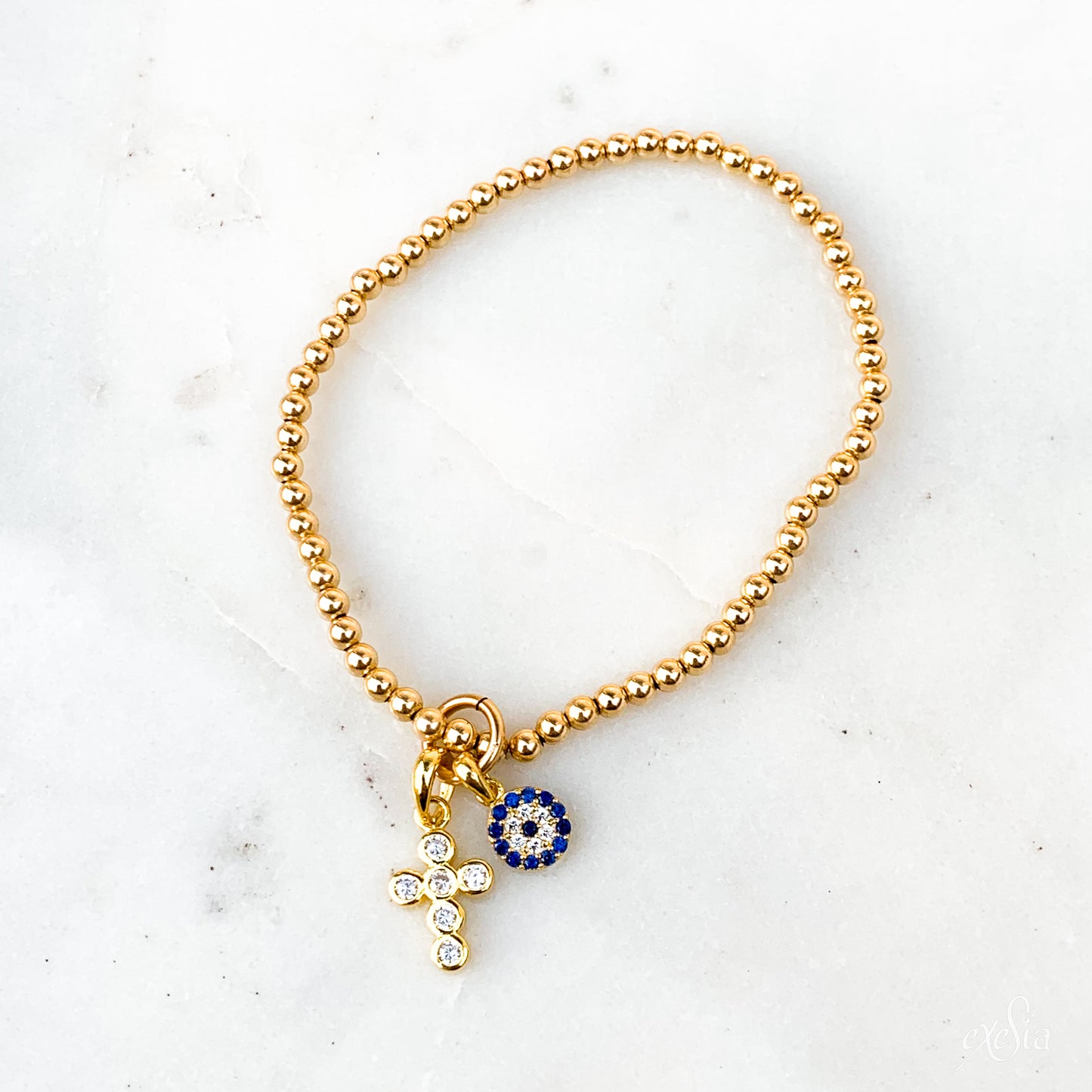CZ Cross & Mati Charm 3mm Bracelet