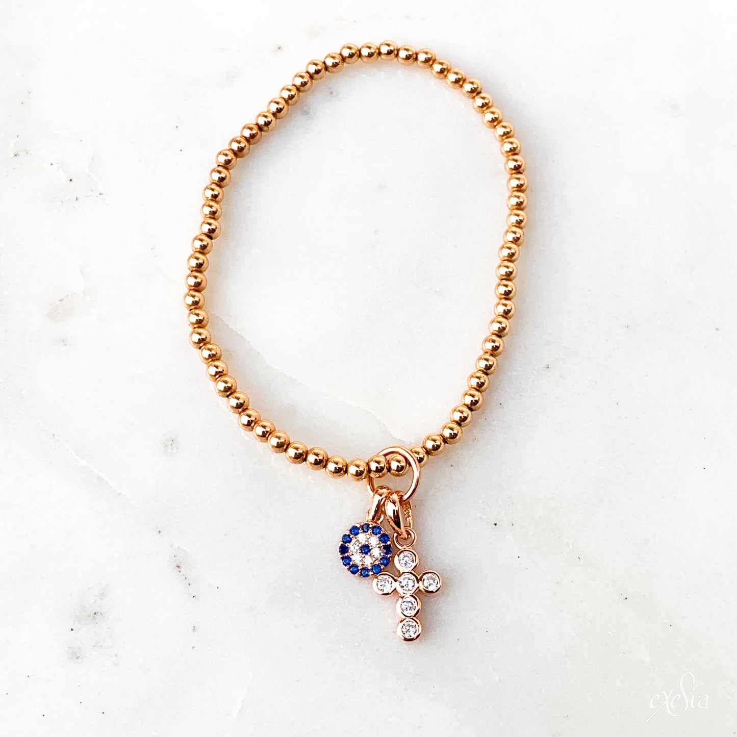 CZ Cross & Mati Charm 3mm Bracelet