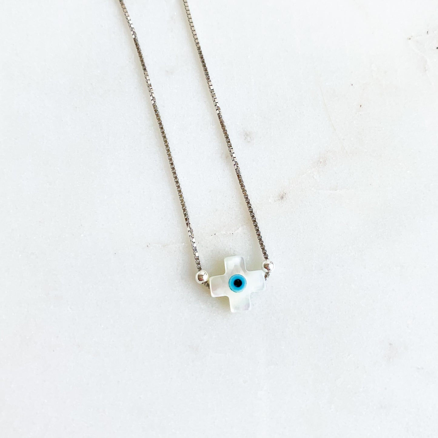 Mother of Pearl Square Cross Slider Mati Necklace