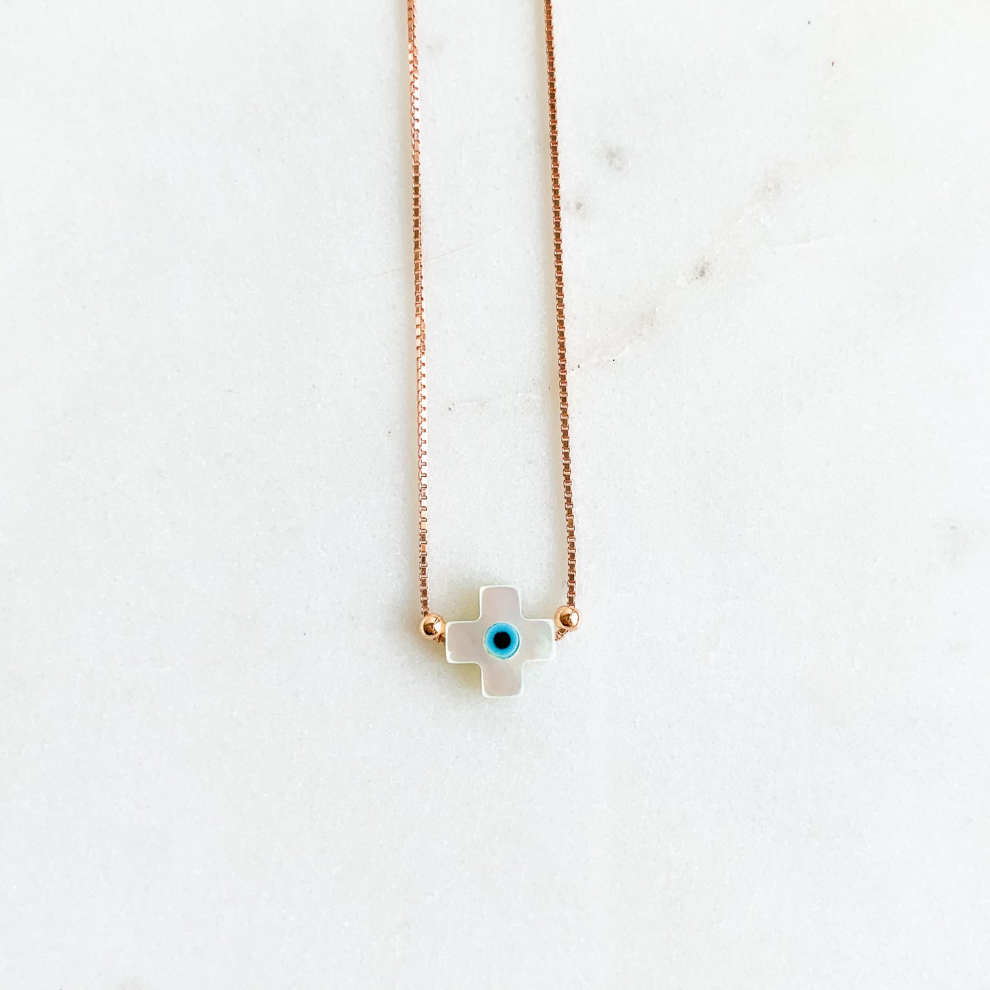 Mother of Pearl Square Cross Slider Mati Necklace