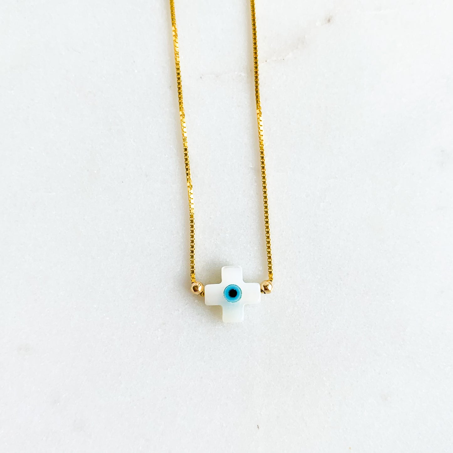 Mother of Pearl Square Cross Slider Mati Necklace