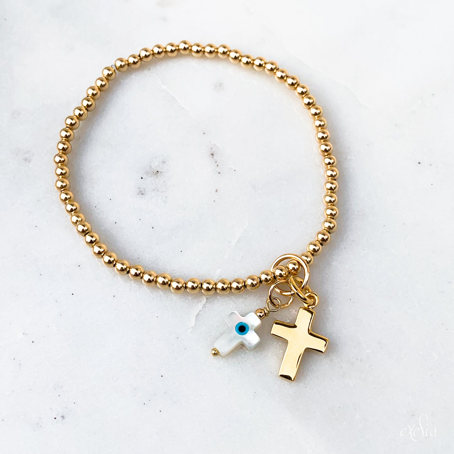 Mother of Pearl Double Cross Charm Bracelet