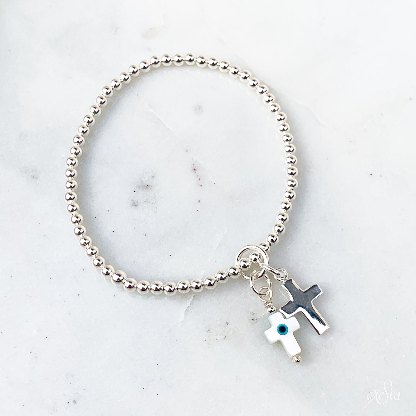 Mother of Pearl Double Cross Charm Bracelet