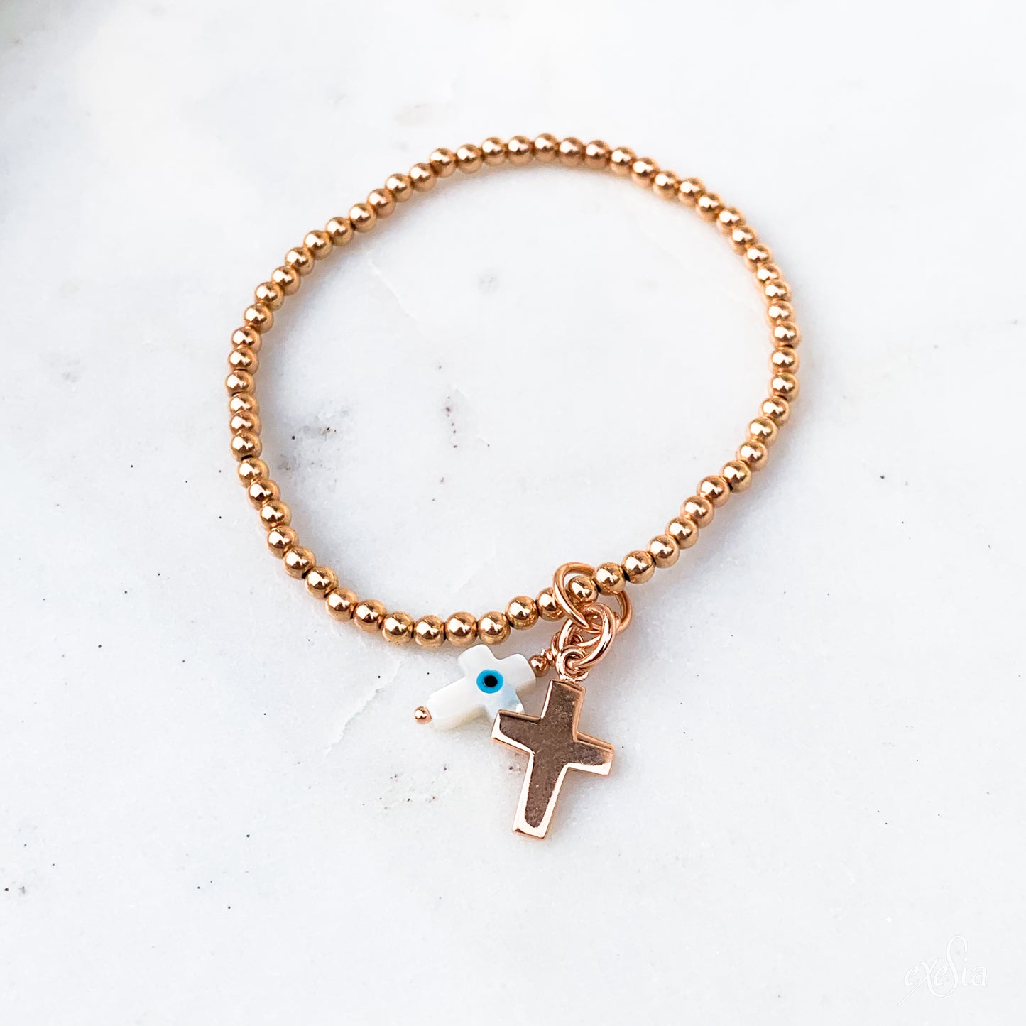 Mother of Pearl Double Cross Charm Bracelet