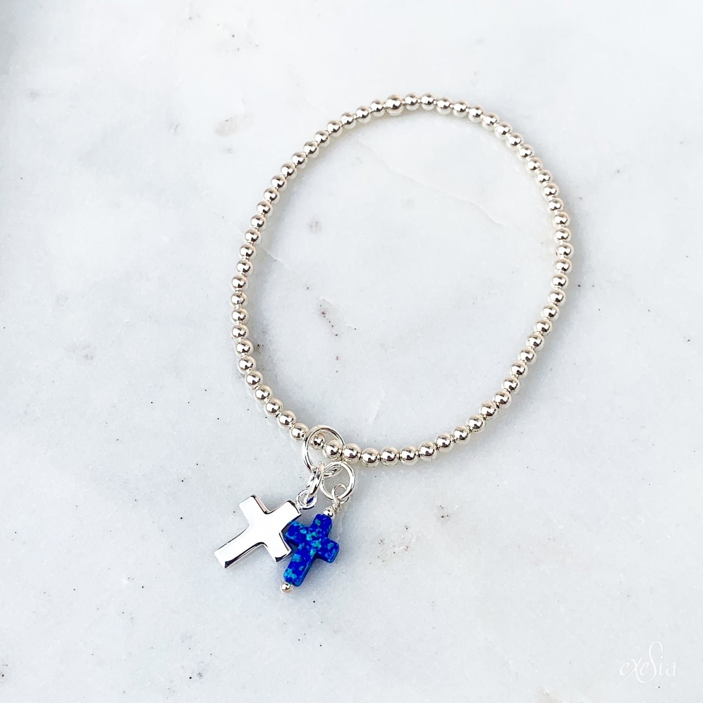 Navy Opalite Double Cross Charm Bracelet