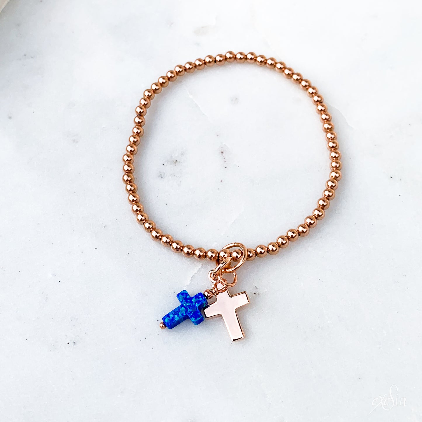 Navy Opalite Double Cross Charm Bracelet