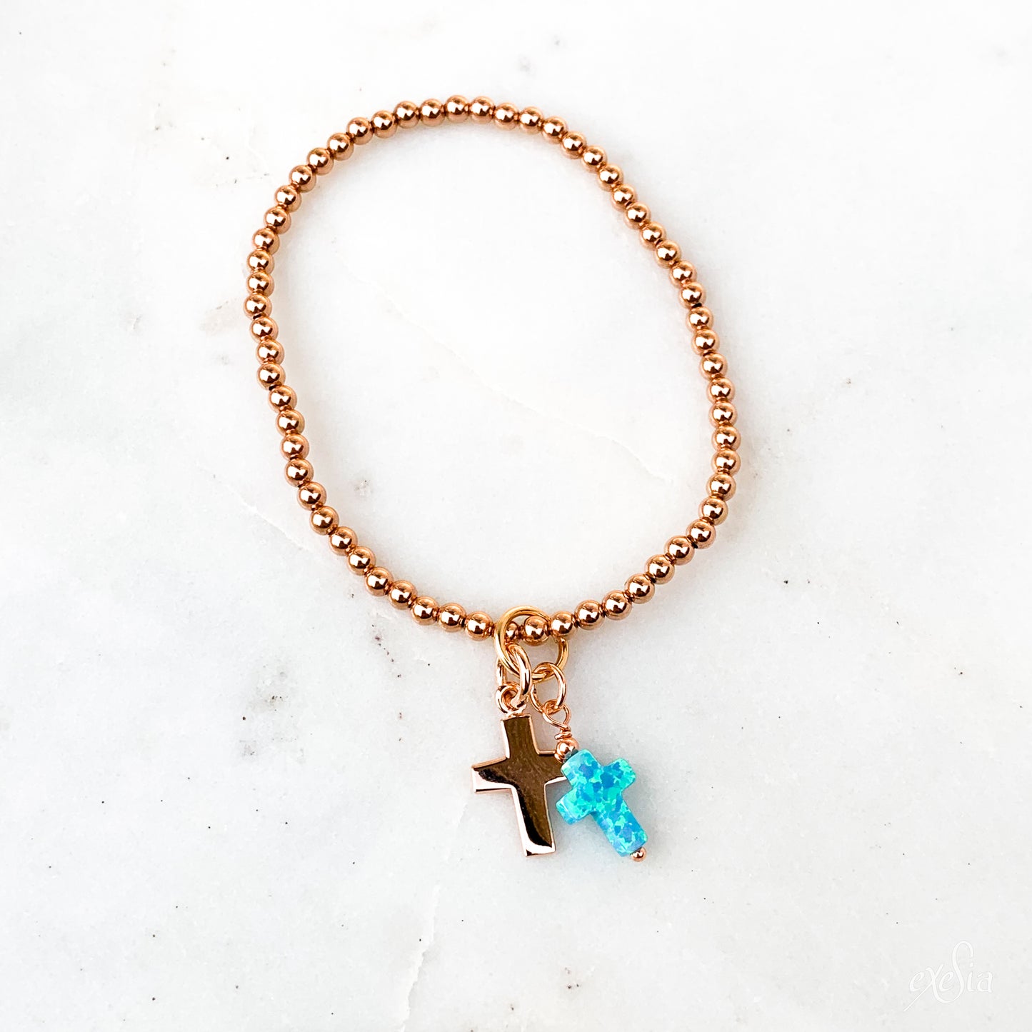 Turquoise Opalite Double Cross Charm Bracelet