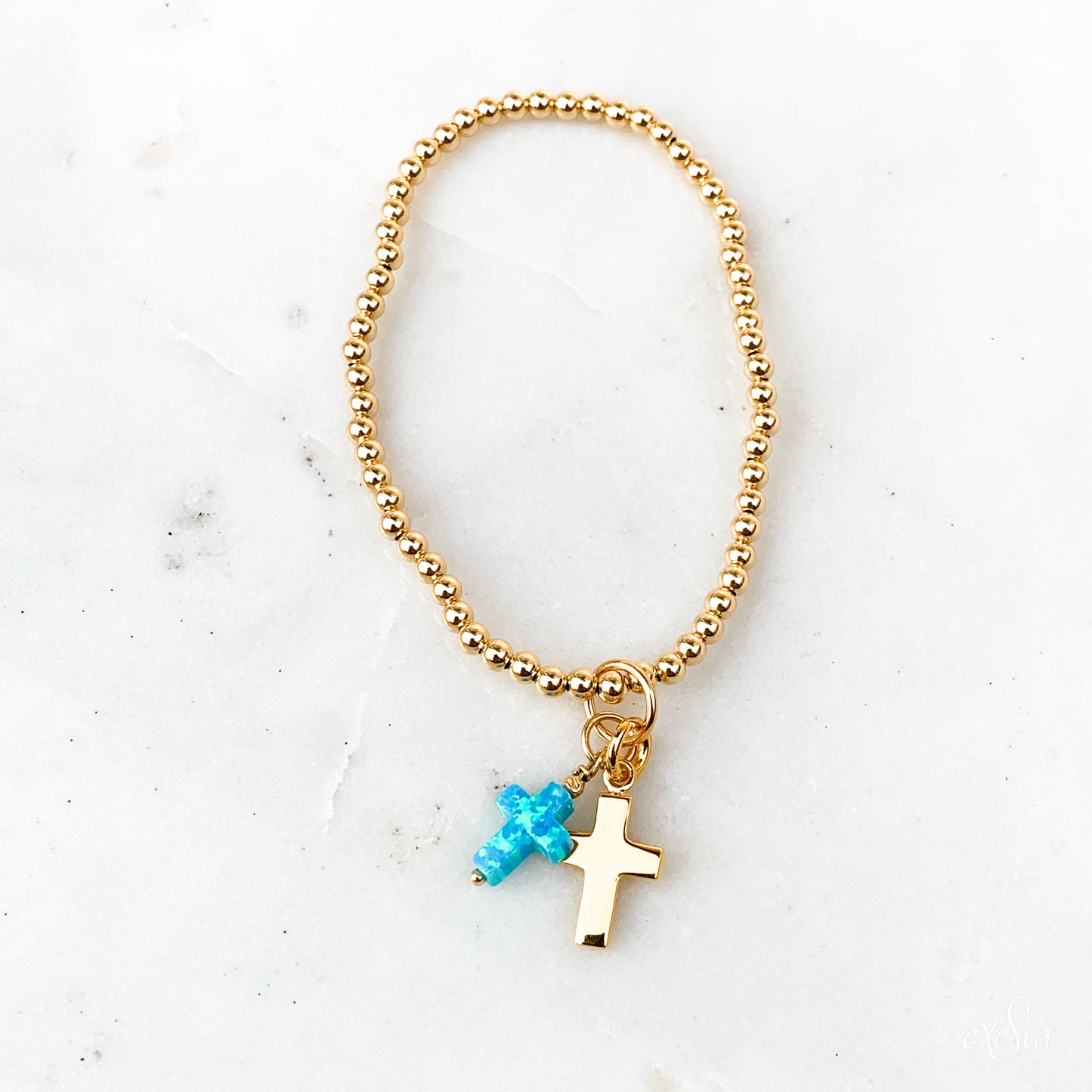 Turquoise Opalite Double Cross Charm Bracelet