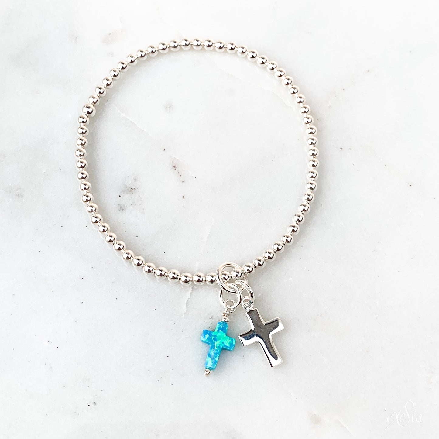 Turquoise Opalite Double Cross Charm Bracelet