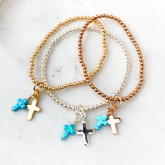 Turquoise Opalite Double Cross Charm Bracelet