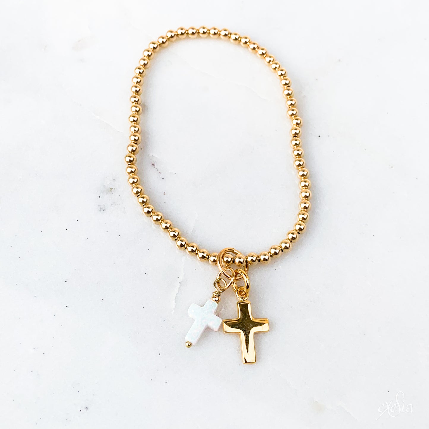 White Opalite Double Cross Charm Bracelet