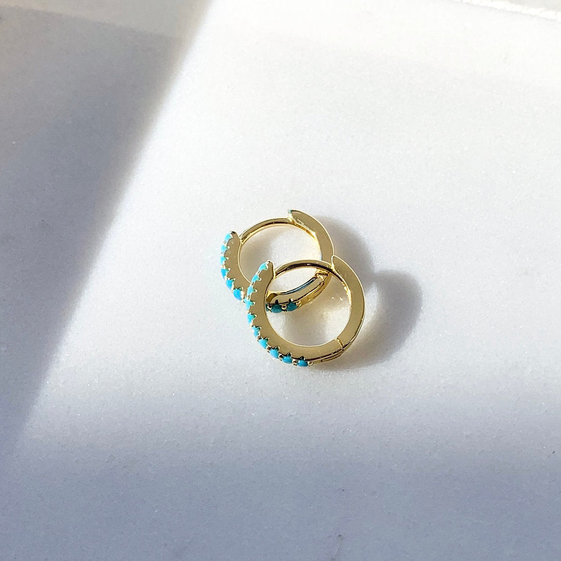 Turquoise CZ Mini Hoops