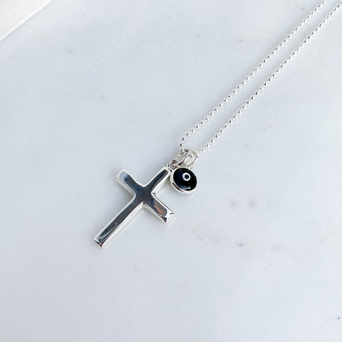 Men’s Large Silver Cross & Mati Necklace