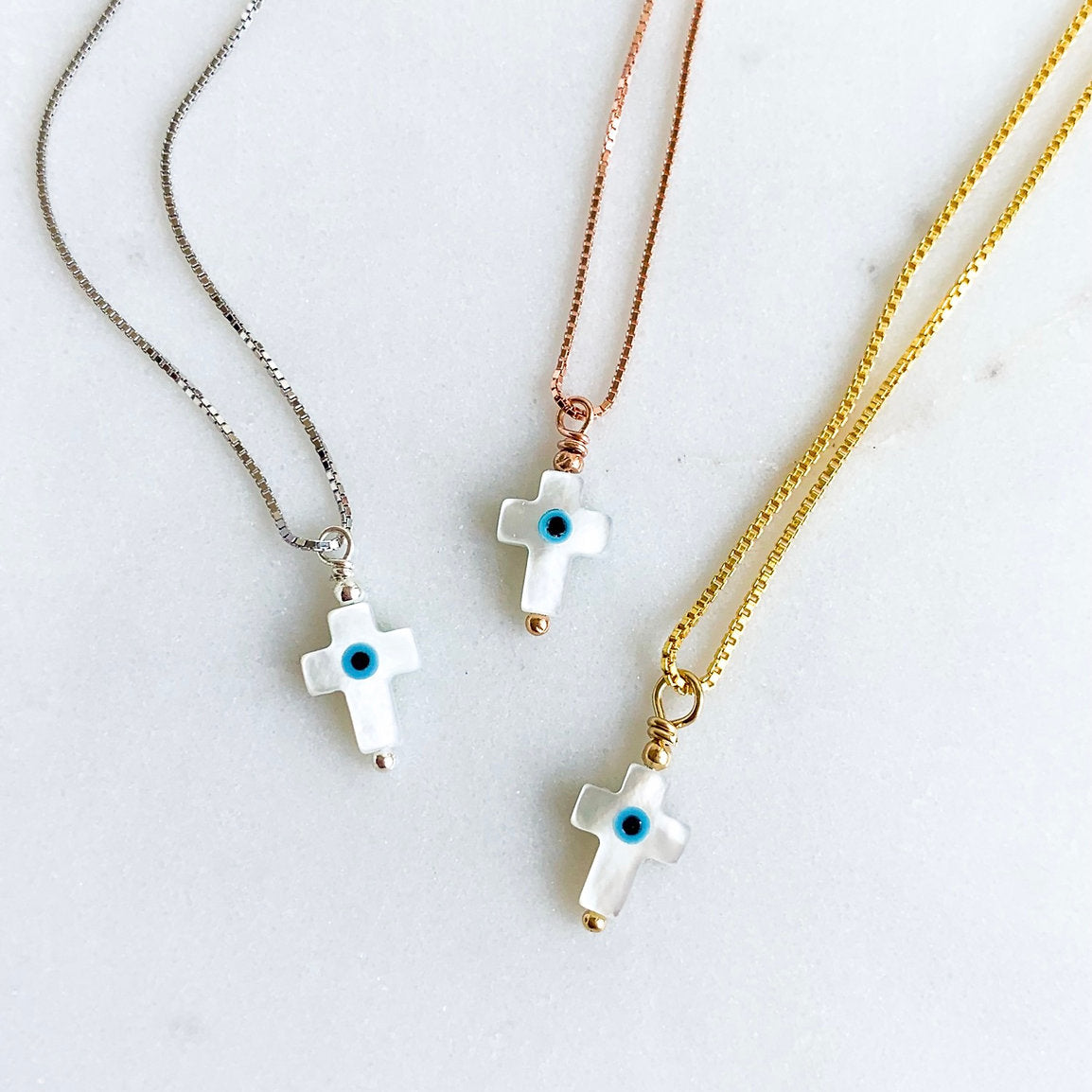 Mother of Pearl Mati Cross Pendant Necklace