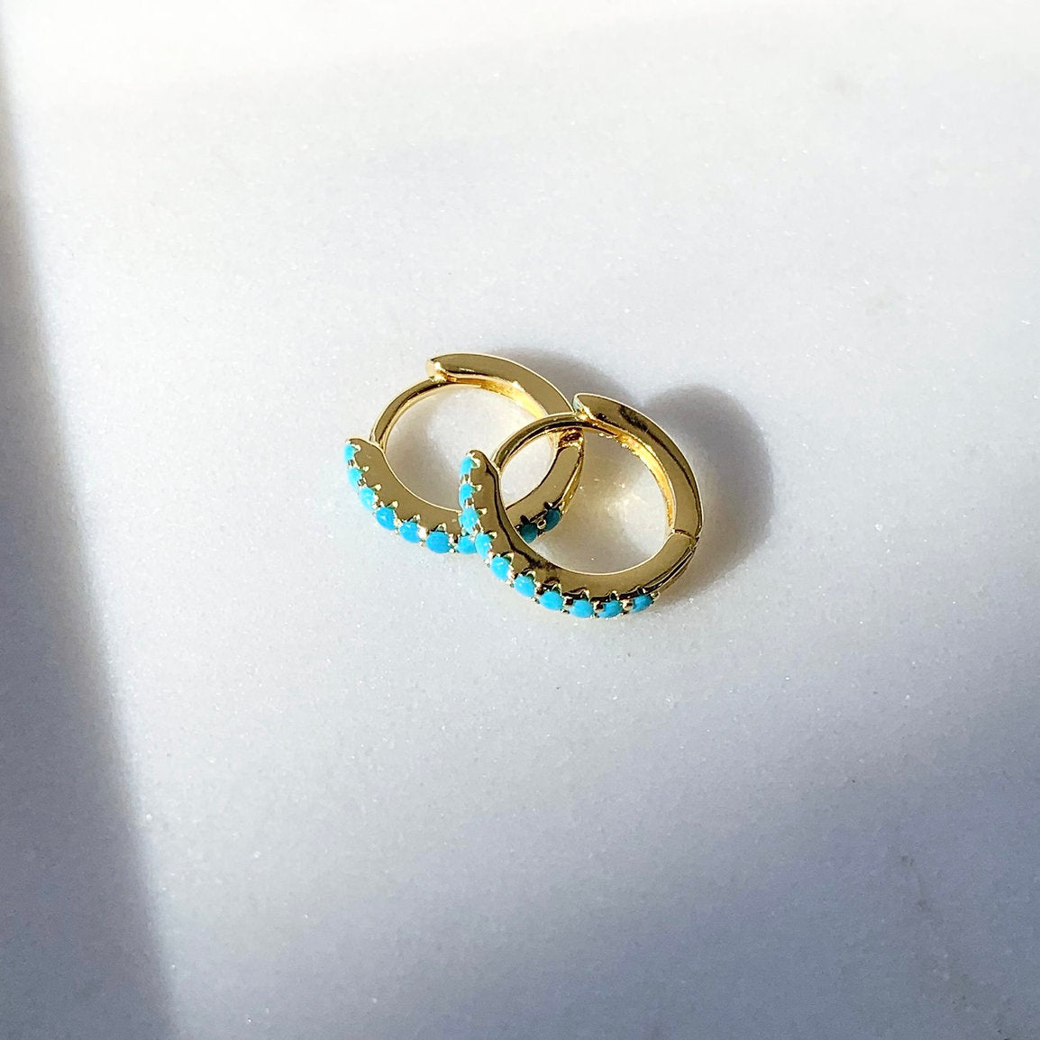 Turquoise CZ Mini Hoops