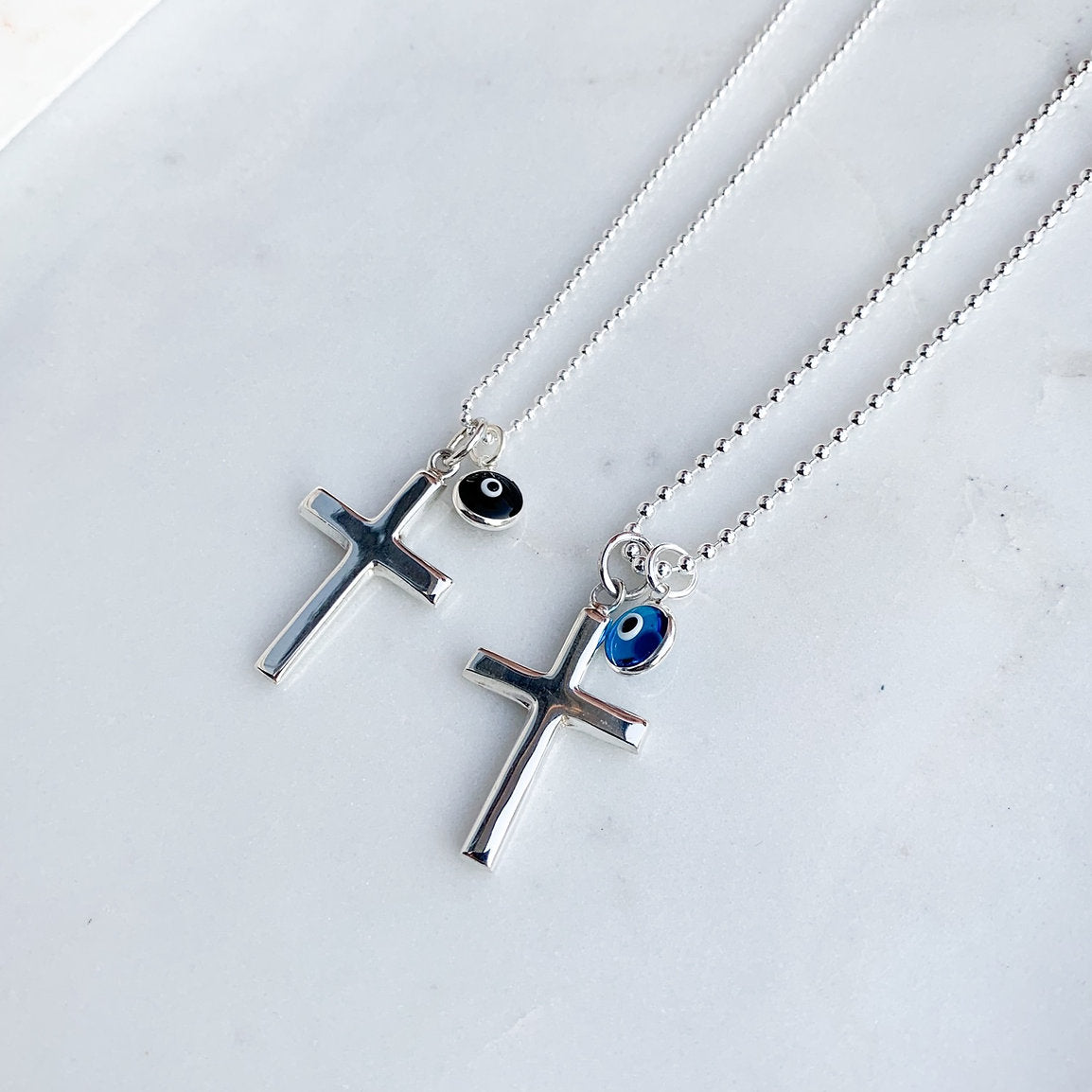 Men’s Large Silver Cross & Mati Necklace