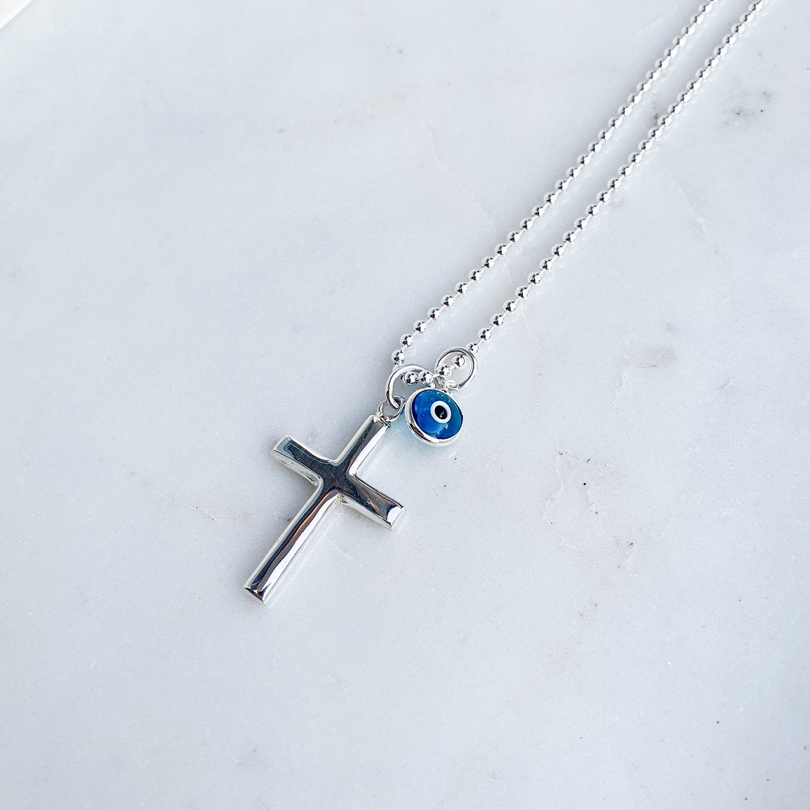 Men’s Large Silver Cross & Mati Necklace