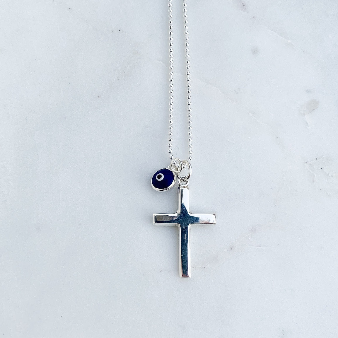 Men’s Large Silver Cross & Mati Necklace
