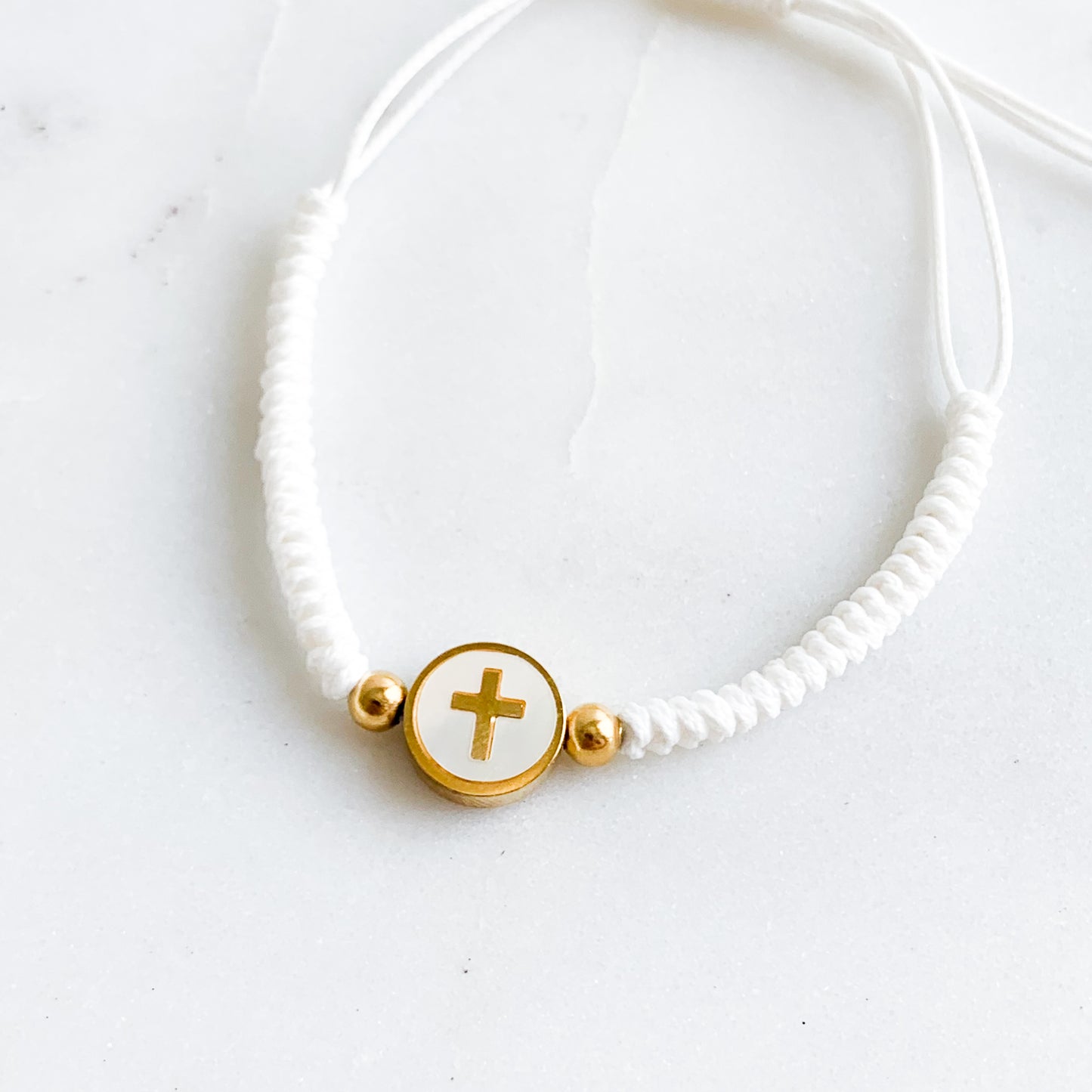 Mother of Pearl Cross Disc Cord Bracelet