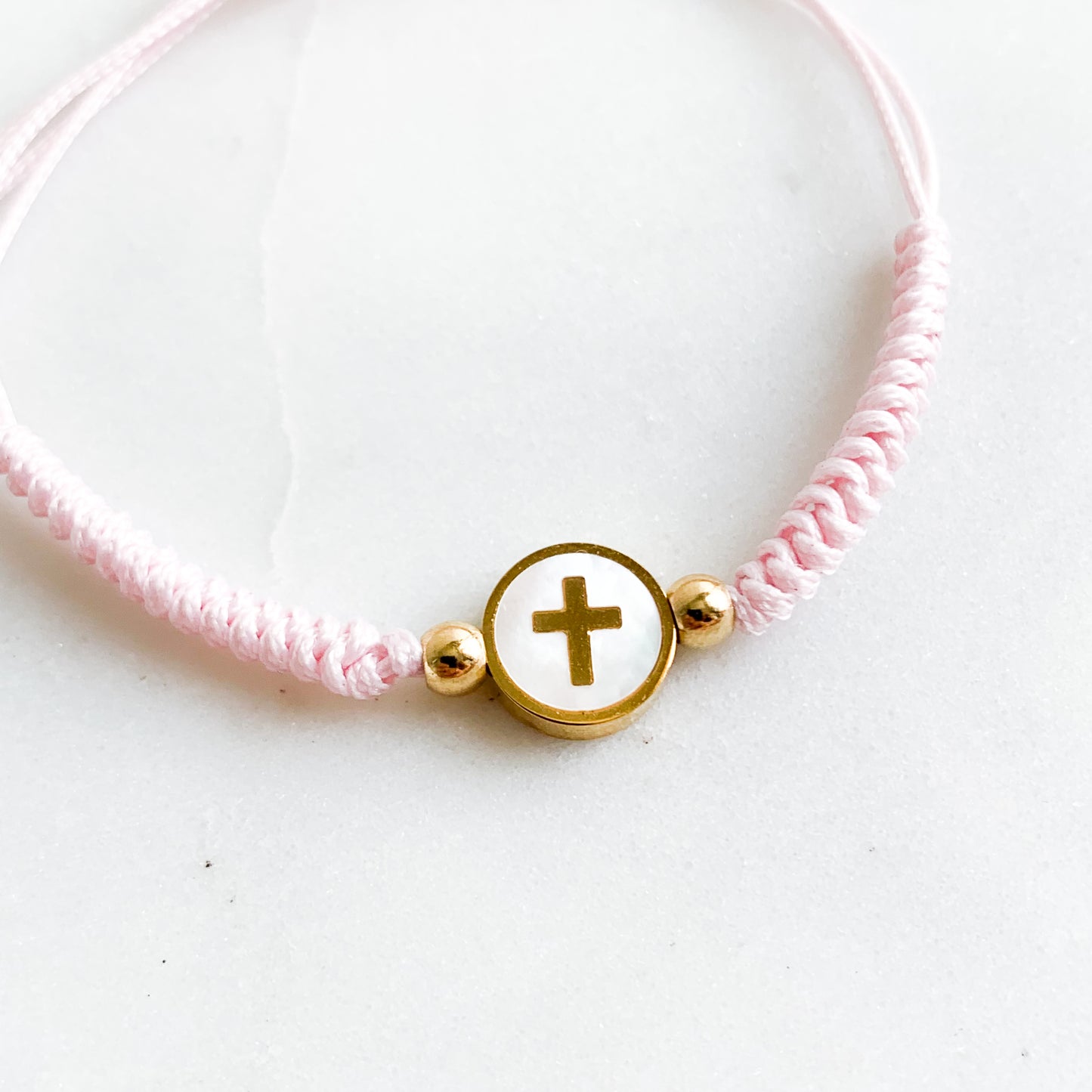 Mother of Pearl Cross Disc Cord Bracelet