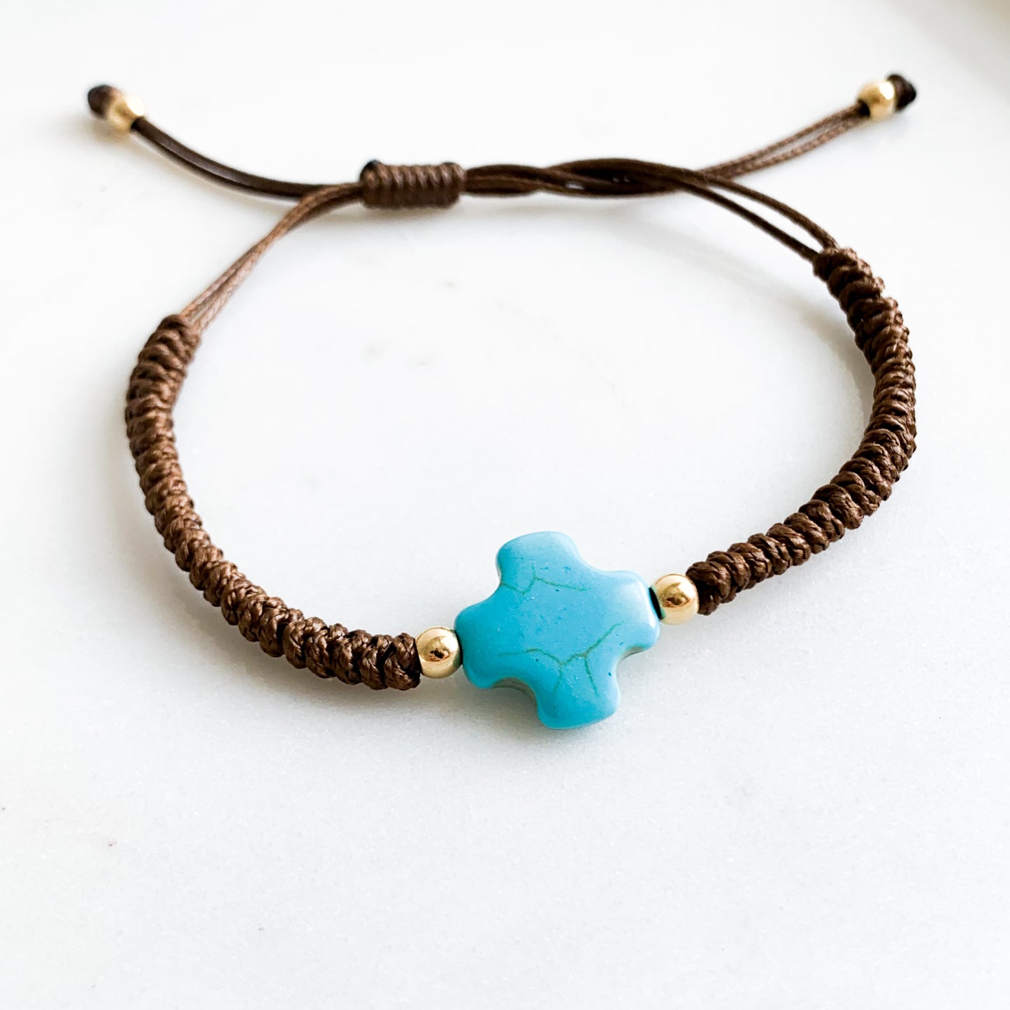 Turquoise Square Cross Cord Bracelet