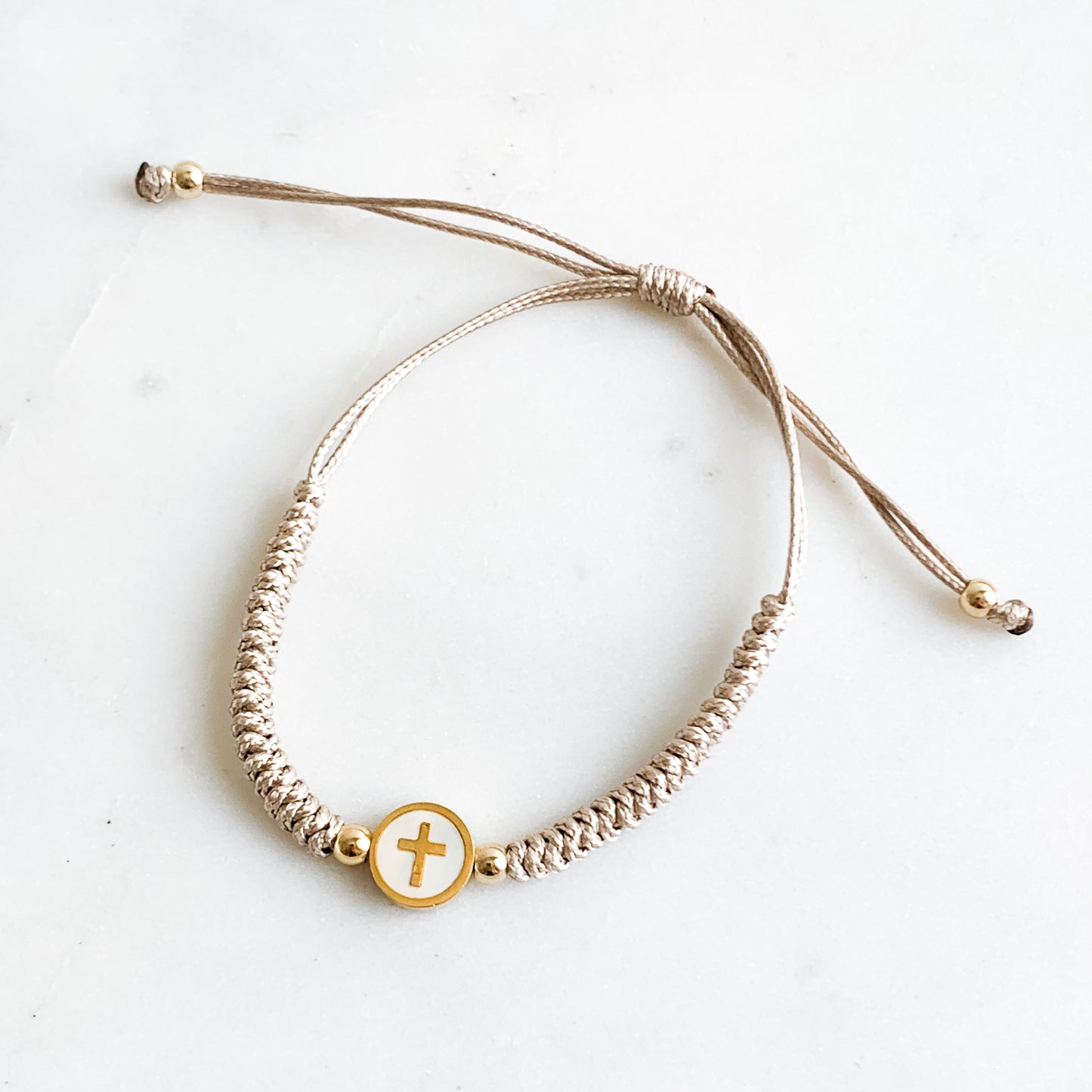 Mother of Pearl Cross Disc Cord Bracelet