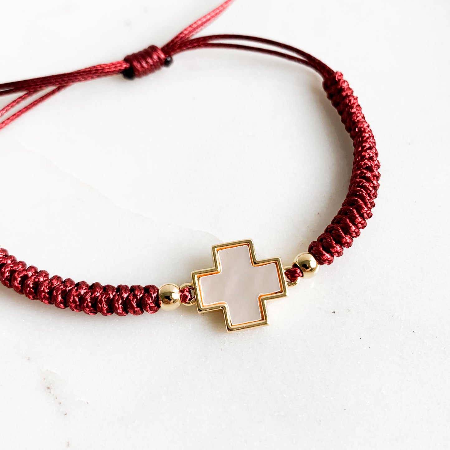 Mother of Pearl Square Cross Cord Bracelet