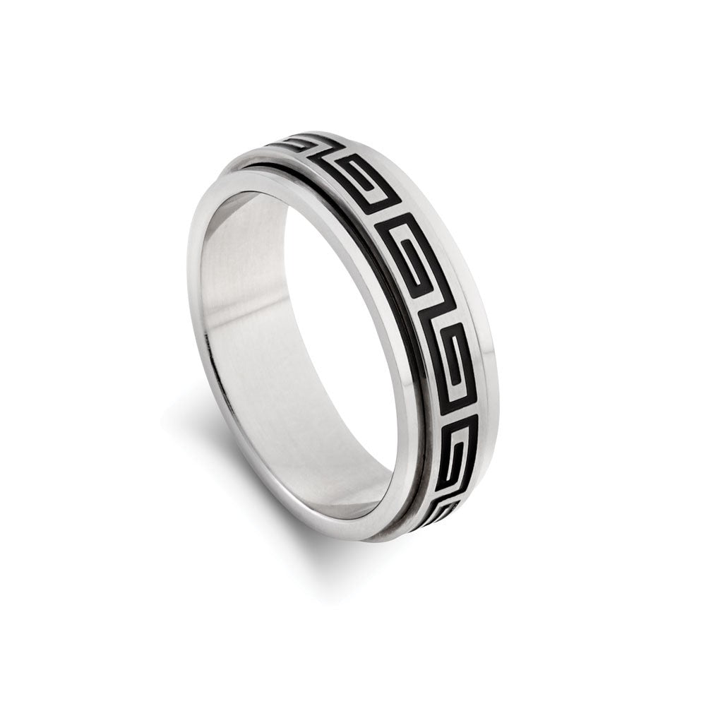 Greek Meander Ring in Steel