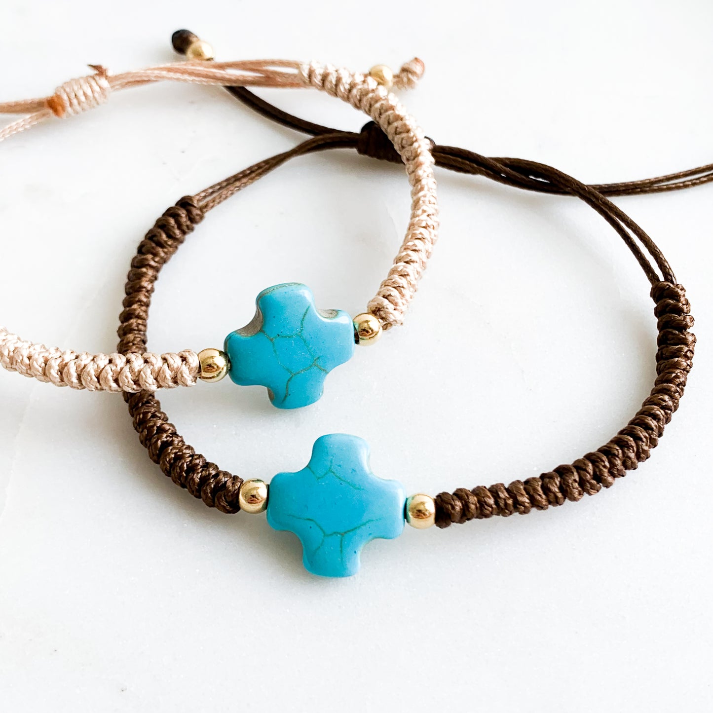 Turquoise Square Cross Cord Bracelet