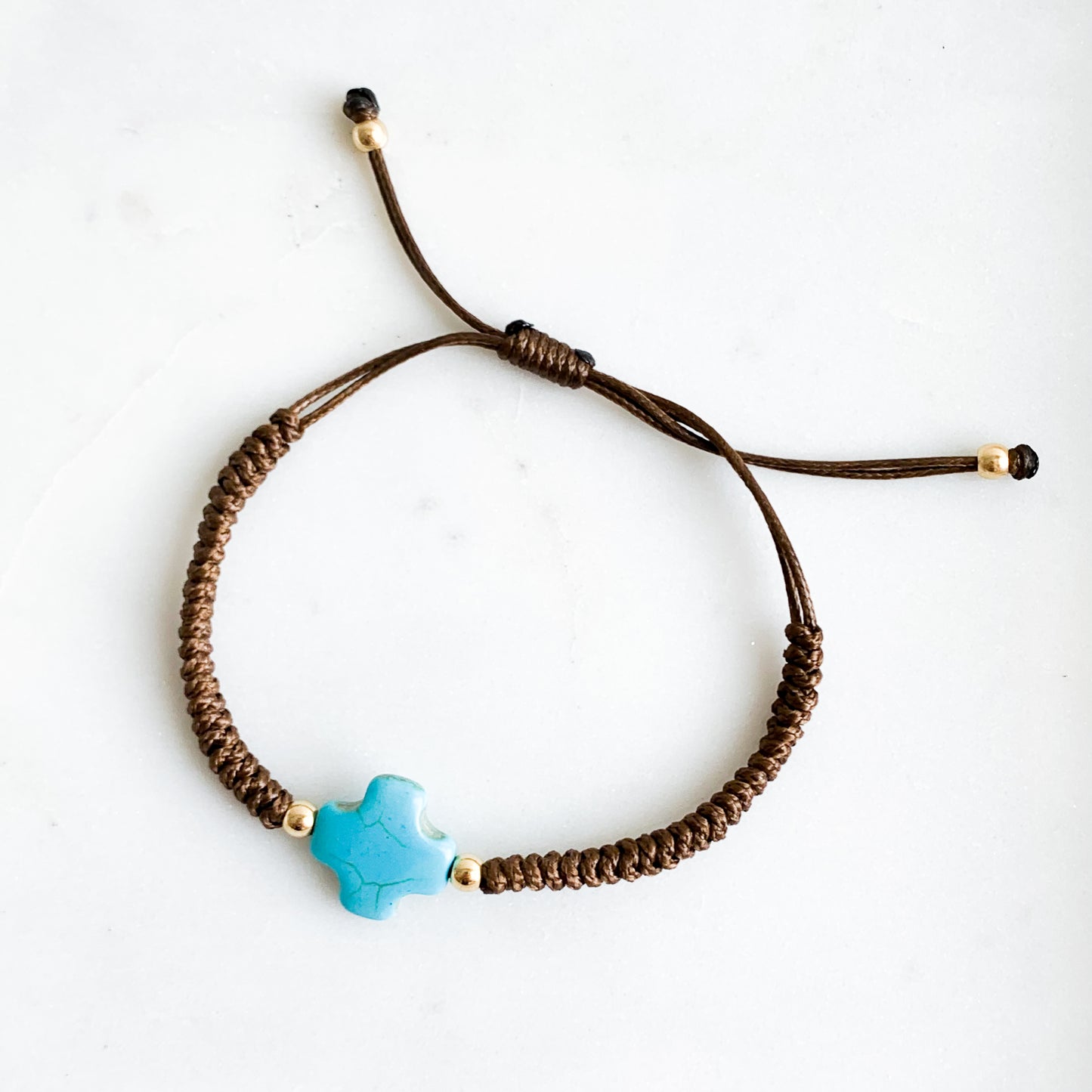 Turquoise Square Cross Cord Bracelet