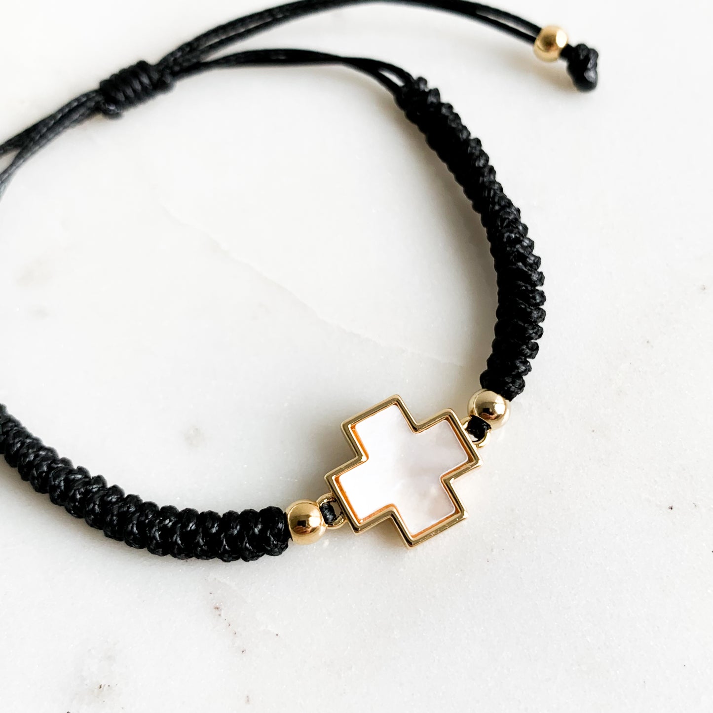 Mother of Pearl Square Cross Cord Bracelet