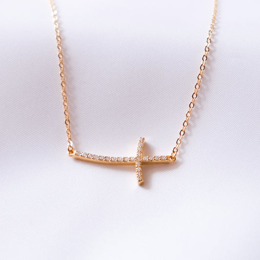 CZ Side Cross Necklace