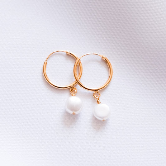 Mini Pearl Gold Hoop Earrings