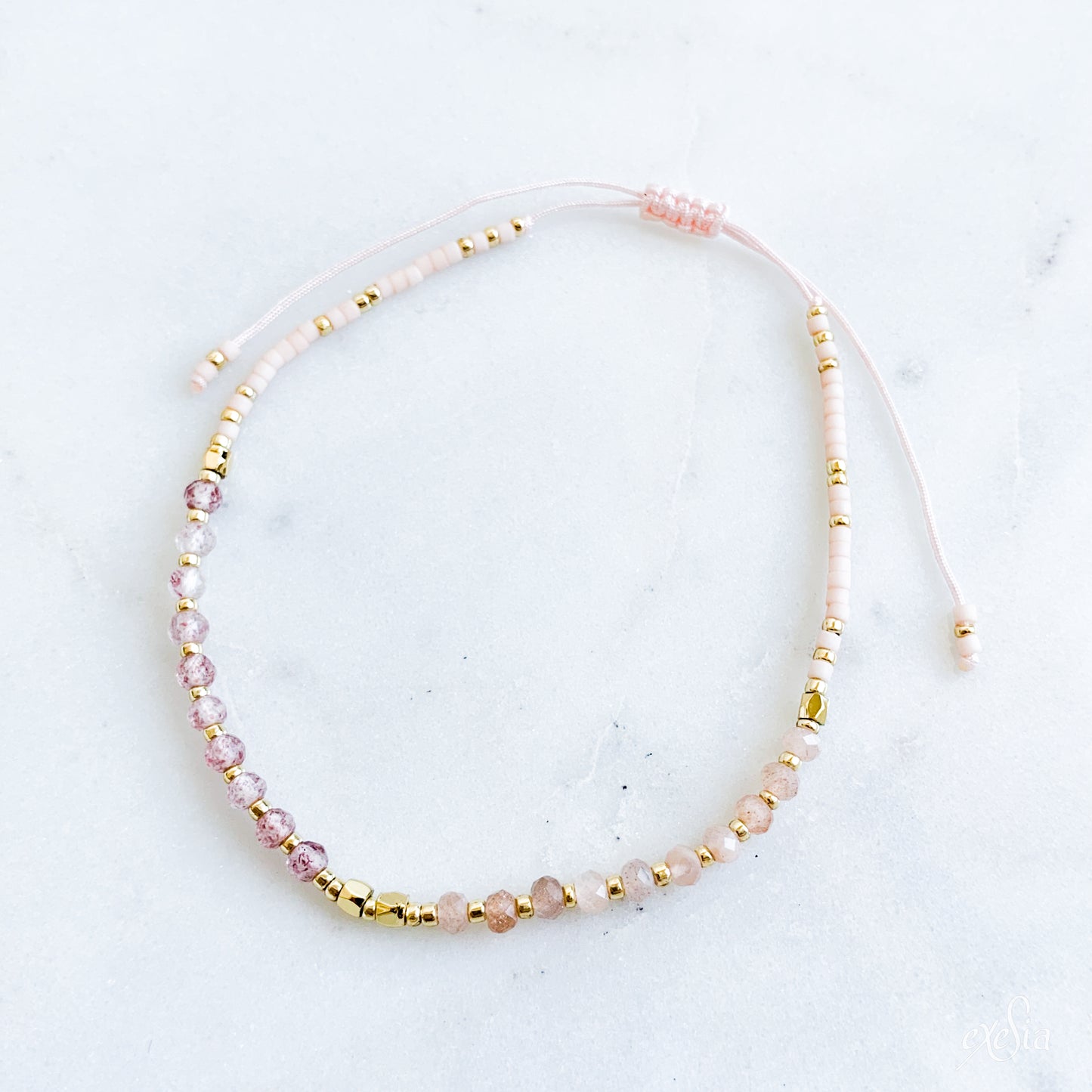 Rose Quarts + Amethyst String Bracelets