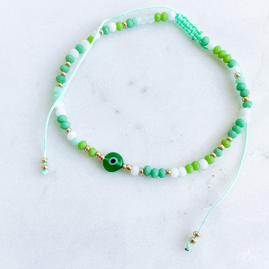 Speckled Seed Bead Mati Bracelet in Green