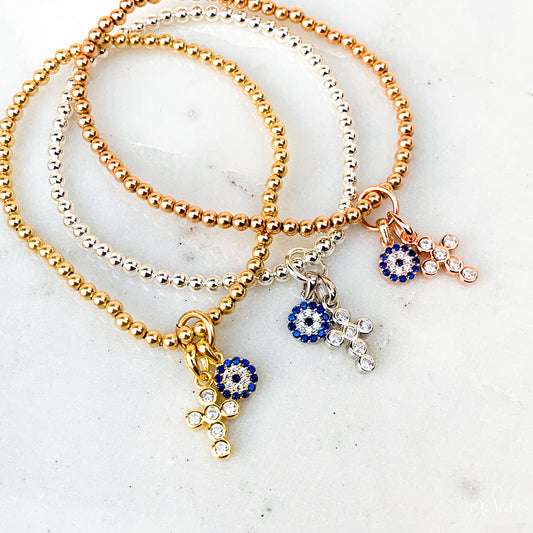 CZ Cross & Mati Charm 3mm Bracelet