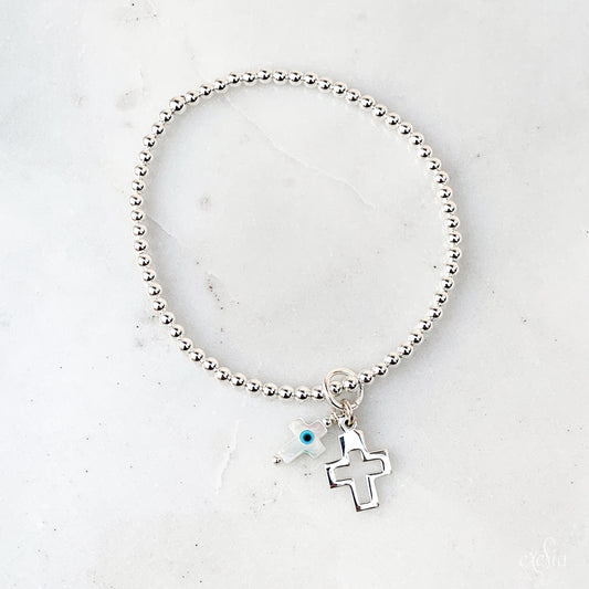 Cut-out Double Cross Charm Bracelet