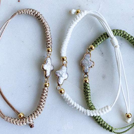 Keshi Pearl Cross Cord Bracelet